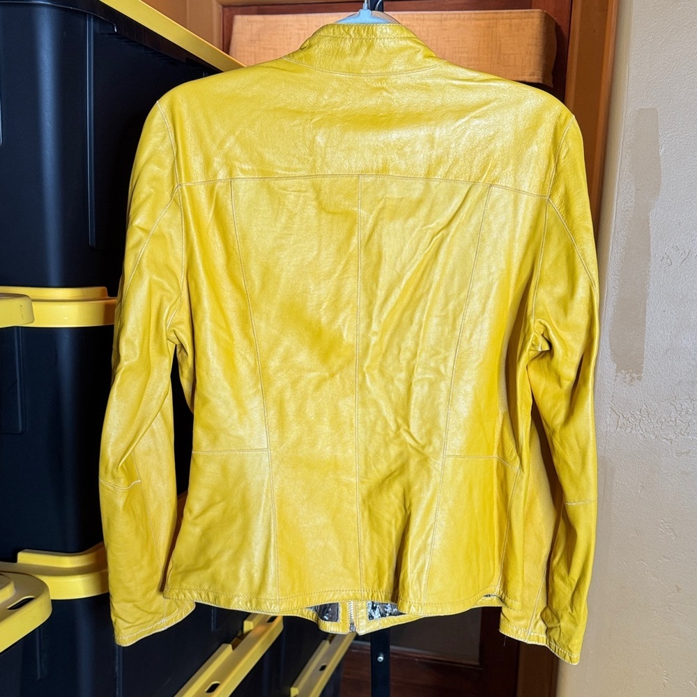 Vintage Reversible Lambskin Leather Jacket Mustard Yellow Snakeskin Print M/L - Picture 7 of 16
